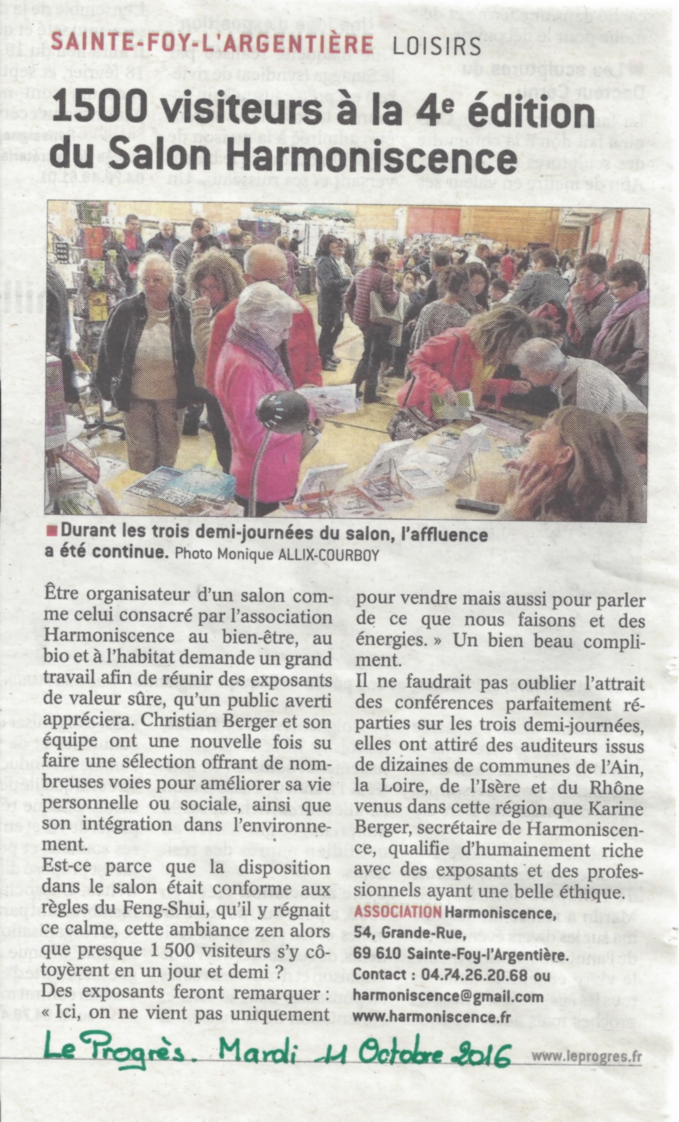 Article Le Progrès du 11 octobre 2016